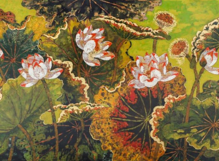 Tranh sơn mài trong nội thất farmhouse